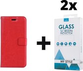 Kunstleer Bookcase Hoesje Met Pasjeshouder iPhone 6 Plus/6s Plus Rood - 2x Gratis Screen Protector - Telefoonhoesje - Smartphonehoesje