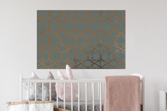 Stickers muraux - Motif - Or - Turquoise - 90x60 cm - Feuille adhésive