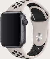 Siliconen Apple Watch Sportbandje met gaatjes - Beige / Zwart - 42/44/45 mm - Series 1 2 3 4 5 6 SE 7 - Geschikt voor Apple Watch