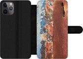 Bookcase Geschikt voor iPhone 11 Pro Max telefoonhoesje - Roest print - Blauw - Platen - Met vakjes - Wallet case met magneetsluiting