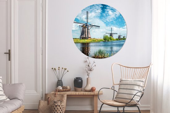 WallCircle - Wall Circle - Wall Circle - Moulin à Vent - Ciel - Nederland - Aluminium - Dibond - 140x140 cm - Intérieur et Extérieur
