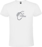 Wit  T shirt met  " I'd rather be Fishing / ik ga liever vissen " print Zilver size S