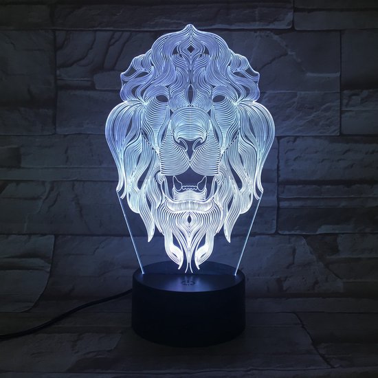 3D Led Lamp Met Gravering - RGB 7 Kleuren - Leeuw