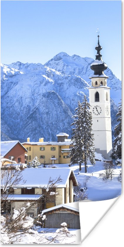 Poster Sneeuw in een bergdorp in Zwitserland - 60x120 cm