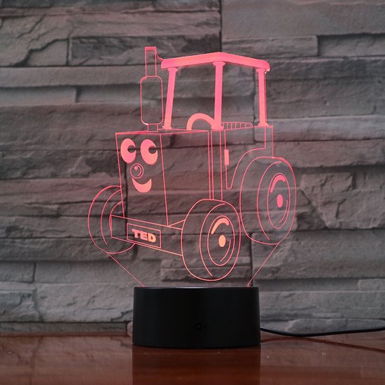 3D Led Lamp Met Gravering - RGB 7 Kleuren - Traktor Cartoon
