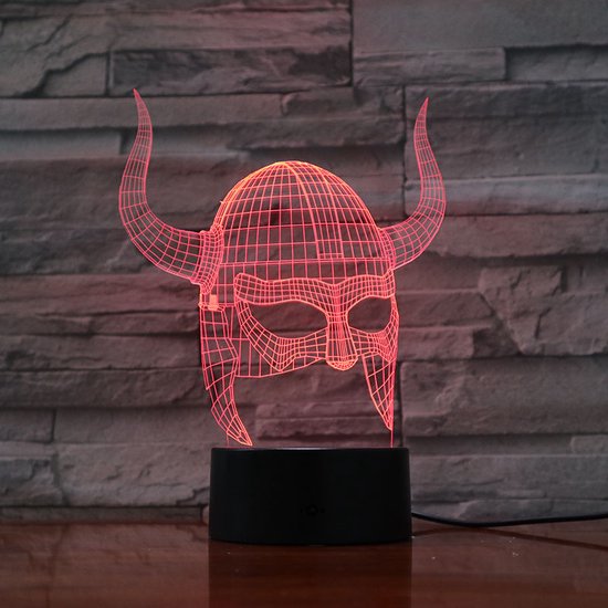 3D Led Lamp Met Gravering - RGB 7 Kleuren - Helm Sparta