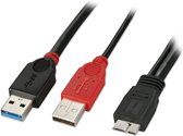Lindy - USB 3.0 Dual Power Kabel Typ A/Micro-B, schwarz, 1m