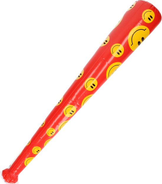 Foto: Opblaasbare honkbal knuppel rood met gele emoticons 82 cm