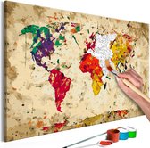 Doe-het-zelf op canvas schilderen - World Map (Colour Splashes).