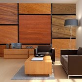 Fotobehangkoning - Behang - Vliesbehang - Fotobehang Houten Kubussen - Wooden cubes - 200 x 140 cm