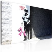 Schilderij - Police guard and pink balloon dog (Banksy).