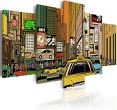 Schilderij - The streets of New York City in cartoons.