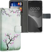kwmobile telefoonhoesje voor Samsung Galaxy A52 / A52 5G / A52s 5G - Hoesje met pasjeshouder in zwart / poederroze / wit - Aziatische Bloemendroom design