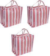 Set van 3x wastassen/boodschappentassen/opbergtassen wit/rood - 55 x 55 x 30 - Jumbo shoppers