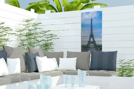 Affiche de jardin La Tour Eiffel avec un environnement très coloré - 30x60 cm - Toile jardin - Affiche extérieure