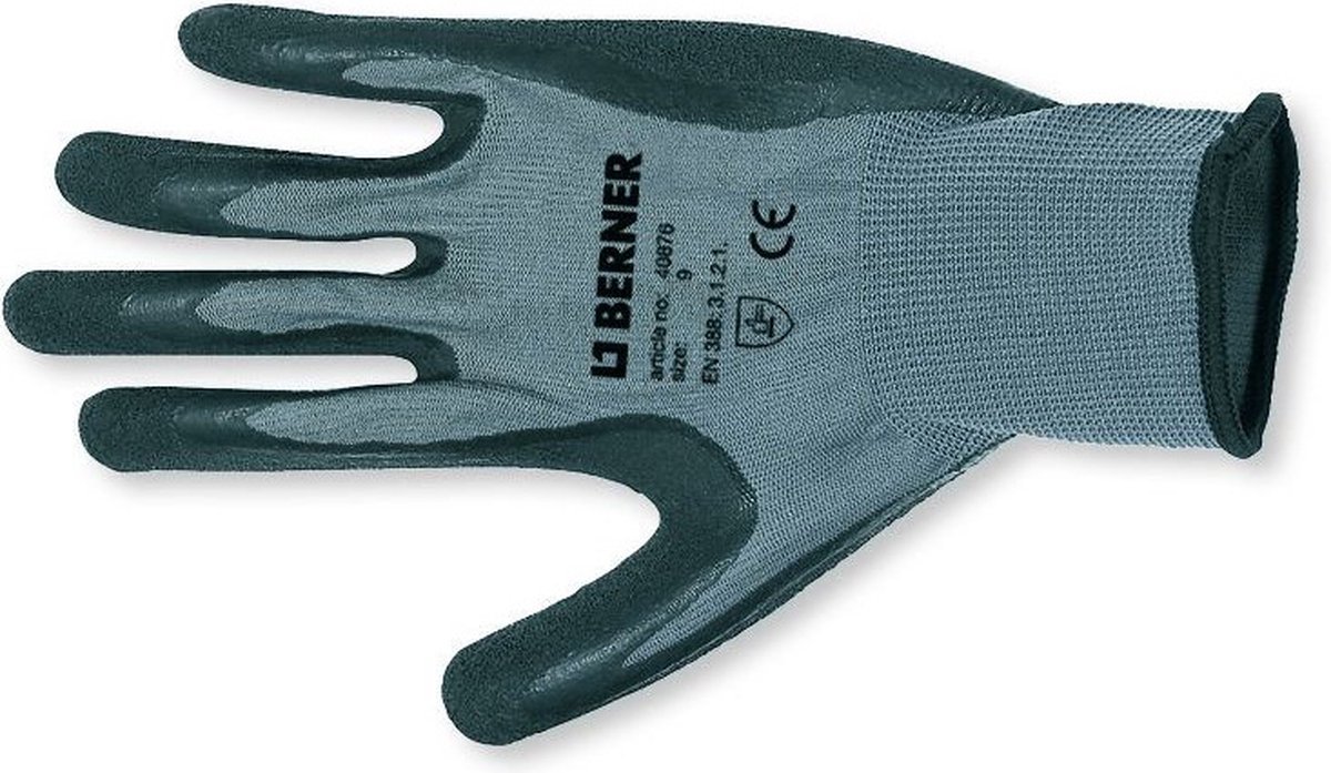 Berner Werkhandschoen B-Grip latex maat 8 cat.2 zwart-grijs