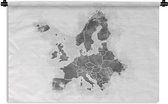 Wandkleed - Wanddoek - Europakaart met een geweven patroon op de achtergrond - zwart wit - 60x40 cm - Wandtapijt