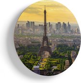 Artaza Houten Muurcirkel - Skyline Van Parijs Met De Eiffeltoren - Ø 60 cm - Multiplex Wandcirkel - Rond Schilderij