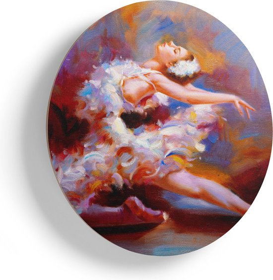 Artaza Houten Muurcirkel - Ballerina van Olieverf - Ballet - Ø 45 cm - Klein - Multiplex Wandcirkel - Rond Schilderij