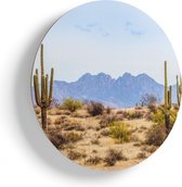 Artaza Houten Muurcirkel - Cactussen in de Woestijn - Ø 70 cm - Multiplex Wandcirkel - Rond Schilderij