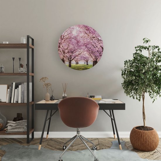Artaza Dibond Cercle Mural Rose Blossom Arbres Parc - Fleurs - Ø 50 cm - Klein - Cercle Mural - Tableau Rond - Pour Intérieur et Extérieur