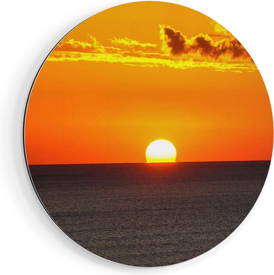 Artaza Dibond Muurcirkel Oranje Zonsondergang In De Oceaan - Ø 80 cm - Groot - Wandcirkel - Rond Schilderij - Voor Binnen en Buiten