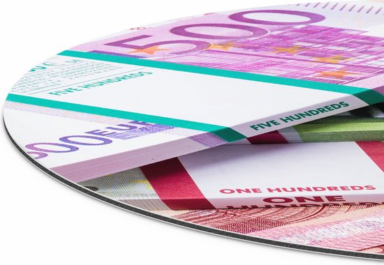 Artaza Dibond Muurcirkel Euro Geld Briefjes - Stapels  - Ø 60 cm - Wandcirkel - Rond Schilderij - Voor Binnen en Buiten
