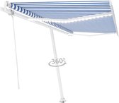 Decoways - Luifel automatisch met LED en windsensor 400x300 cm blauw en wit