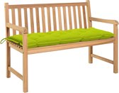 Decoways - Tuinbank met heldergroen kussen 120 cm massief teakhout