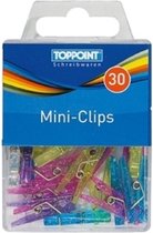 30x stuks gekleurde plastic mini knijpertjes - kleine/ mini knijpers