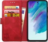 Rosso Element Book Case Wallet Hoesje Geschikt voor Samsung Galaxy S21 FE | Portemonnee | 3 Pasjes | Magneetsluiting | Stand Functie | Rood