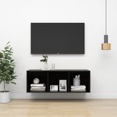 Decoways - Tv-wandmeubel 37x37x107 cm spaanplaat hoogglans zwart