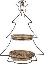 Clayre & Eef Etagère 2 laags Kerstboom 45*28*63 cm Bruin Ijzer Fruitschaal etagère Serveerschaal