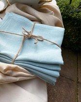 VANLINNEN - Linen Turquoise napkins - natural 100% linen - 45cm x 45cm - 2pcs -  Turquoise servetten