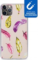 Apple iPhone 11 Pro Max Hoesje - My Style - Magneta Serie - TPU Backcover - Beige Feathers - Hoesje Geschikt Voor Apple iPhone 11 Pro Max