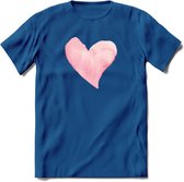 Valentijn Pastel waterverf Hart T-Shirt | Grappig Valentijnsdag Cadeautje voor Hem en Haar | Dames - Heren - Unisex | Kleding Cadeau | - Donker Blauw - L