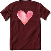 Valentijn Pastel waterverf Hart T-Shirt | Grappig Valentijnsdag Cadeautje voor Hem en Haar | Dames - Heren - Unisex | Kleding Cadeau | - Burgundy - M