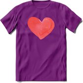 Valentijn Pastel waterverf Hart T-Shirt | Grappig Valentijnsdag Cadeautje voor Hem en Haar | Dames - Heren - Unisex | Kleding Cadeau | - Paars - XXL