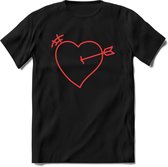 Valentijn Hart T-Shirt | Grappig Valentijnsdag Cadeautje voor Hem en Haar | Dames - Heren - Unisex | Kleding Cadeau | - Zwart - 3XL