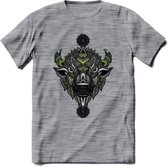Bizon - Dieren Mandala T-Shirt | groen | Grappig Verjaardag Zentangle Dierenkop Cadeau Shirt | Dames - Heren - Unisex | Wildlife Tshirt Kleding Kado | - Donker Grijs - Gemaleerd -