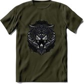 Tijger - Dieren Mandala T-Shirt | Donkerblauw | Grappig Verjaardag Zentangle Dierenkop Cadeau Shirt | Dames - Heren - Unisex | Wildlife Tshirt Kleding Kado | - Leger Groen - XXL