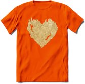 Valentijn Goud Hart T-Shirt | Grappig Valentijnsdag Cadeautje voor Hem en Haar | Dames - Heren - Unisex | Kleding Cadeau | - Oranje - M