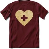 Valentijn Goud Hart T-Shirt | Grappig Valentijnsdag Cadeautje voor Hem en Haar | Dames - Heren - Unisex | Kleding Cadeau | - Burgundy - L