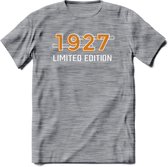 1927 Limited Edition T-Shirt | Goud - Zilver | Grappig Verjaardag en Feest Cadeau Shirt | Dames - Heren - Unisex | Tshirt Kleding Kado | - Donker Grijs - Gemaleerd - 3XL