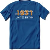 1931 Limited Edition T-Shirt | Goud - Zilver | Grappig Verjaardag en Feest Cadeau Shirt | Dames - Heren - Unisex | Tshirt Kleding Kado | - Donker Blauw - 3XL