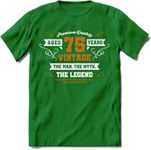 75 Jaar Legend T-Shirt | Goud - Wit | Grappig Verjaardag en Feest Cadeau Shirt | Dames - Heren - Unisex | Tshirt Kleding Kado | - Donker Groen - M