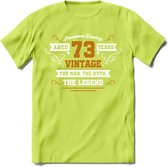 73 Jaar Legend T-Shirt | Goud - Wit | Grappig Verjaardag en Feest Cadeau Shirt | Dames - Heren - Unisex | Tshirt Kleding Kado | - Groen - 3XL