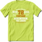 72 Jaar Legend T-Shirt | Goud - Wit | Grappig Verjaardag en Feest Cadeau Shirt | Dames - Heren - Unisex | Tshirt Kleding Kado | - Groen - 3XL