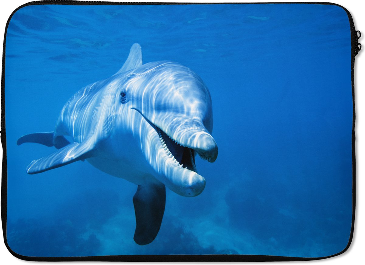 Laptophoes 14 inch 36x26 cm - Dolfijn - Macbook & Laptop sleeve Tuimelaar dolfijn onder water - Laptop hoes met foto