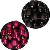 Kerstversiering kunststof kerstballen kleuren mix zwart/ framboos roze 4 en 6 cm pakket van 80x stuks